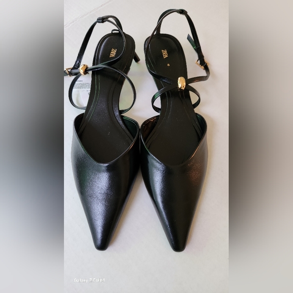 ZARA STRAPPY LEATHER KITTEN HEEL SHOES SIZE 9 - Picture 9 of 10